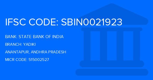 State Bank Of India (SBI) Yadiki Branch IFSC Code