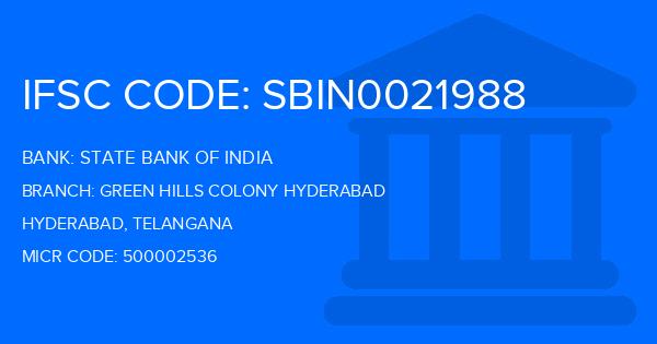 State Bank Of India (SBI) Green Hills Colony Hyderabad Branch IFSC Code