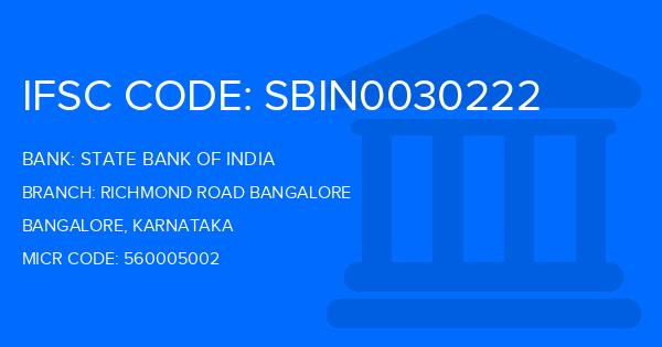 State Bank Of India (SBI) Richmond Road Bangalore Branch IFSC Code