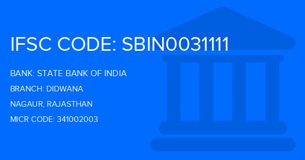 State Bank Of India (SBI) Didwana Branch IFSC Code
