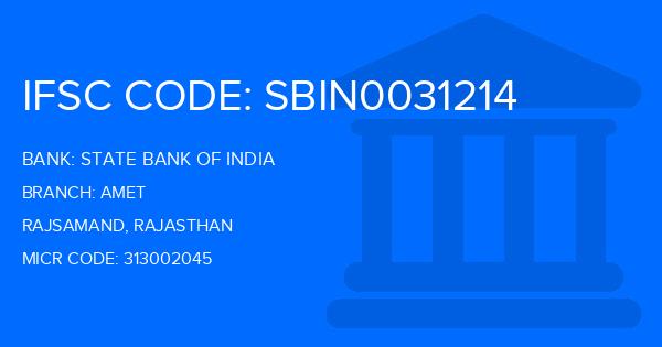 State Bank Of India (SBI) Amet Branch IFSC Code