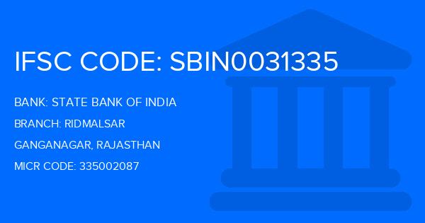 State Bank Of India (SBI) Ridmalsar Branch IFSC Code