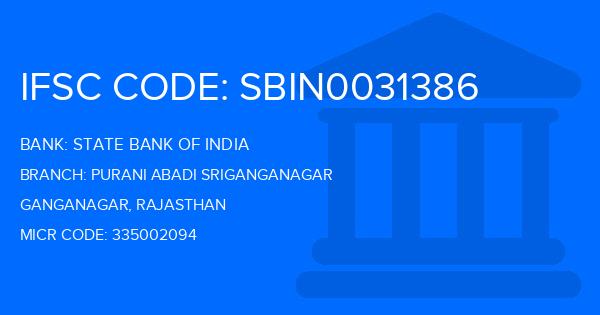 State Bank Of India (SBI) Purani Abadi Sriganganagar Branch IFSC Code