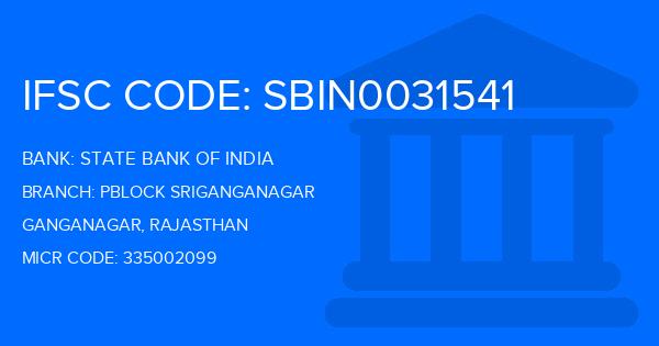 State Bank Of India (SBI) Pblock Sriganganagar Branch IFSC Code