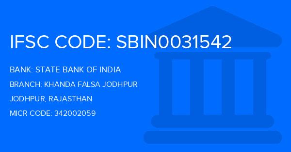 State Bank Of India (SBI) Khanda Falsa Jodhpur Branch IFSC Code