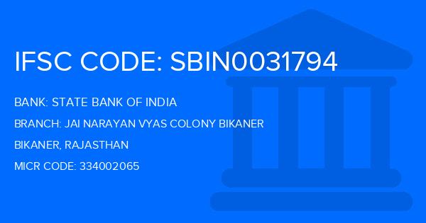 State Bank Of India (SBI) Jai Narayan Vyas Colony Bikaner Branch IFSC Code