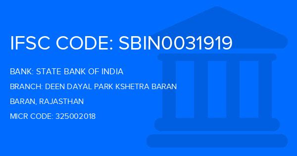 State Bank Of India (SBI) Deen Dayal Park Kshetra Baran Branch IFSC Code