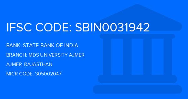 State Bank Of India (SBI) Mds University Ajmer Branch IFSC Code