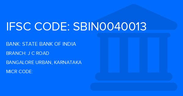 State Bank Of India (SBI) J C Road Branch IFSC Code