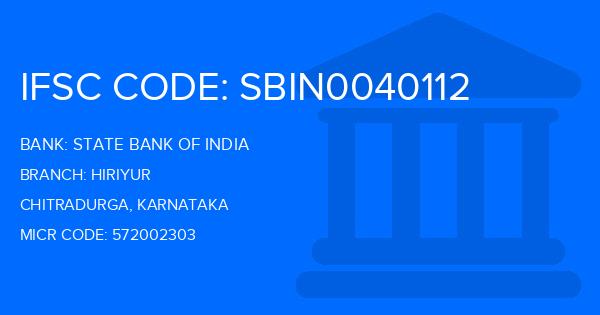 State Bank Of India (SBI) Hiriyur Branch IFSC Code