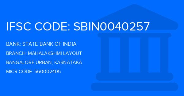 State Bank Of India (SBI) Mahalakshmi Layout Branch IFSC Code