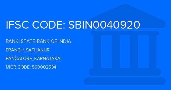 State Bank Of India (SBI) Sathanur Branch IFSC Code