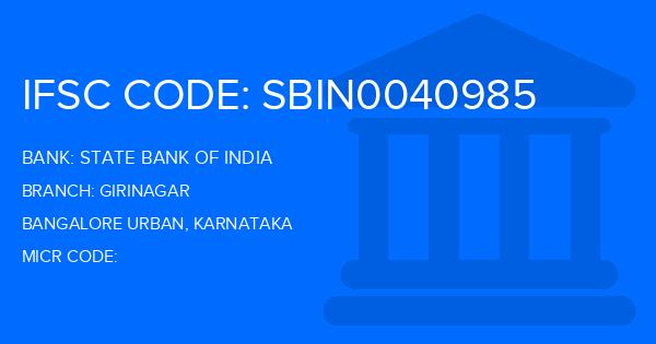 State Bank Of India (SBI) Girinagar Branch IFSC Code