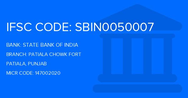 State Bank Of India (SBI) Patiala Chowk Fort Branch IFSC Code
