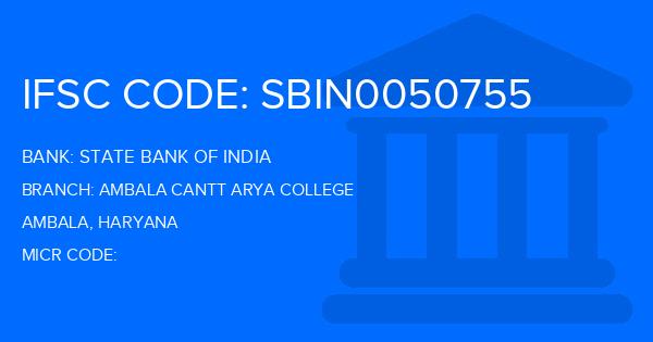State Bank Of India (SBI) Ambala Cantt Arya College Branch IFSC Code