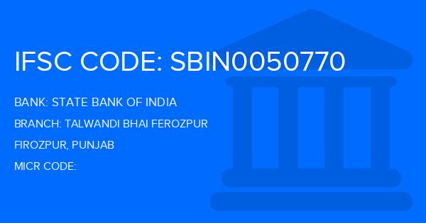 State Bank Of India (SBI) Talwandi Bhai Ferozpur Branch IFSC Code