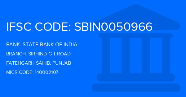 State Bank Of India (SBI) Sirhind G T Road Branch IFSC Code