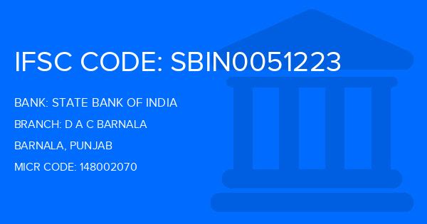 State Bank Of India (SBI) D A C Barnala Branch IFSC Code