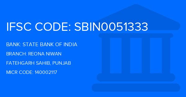 State Bank Of India (SBI) Reona Niwan Branch IFSC Code