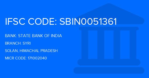 State Bank Of India (SBI) Syri Branch IFSC Code