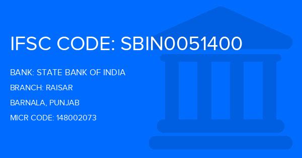 State Bank Of India (SBI) Raisar Branch IFSC Code