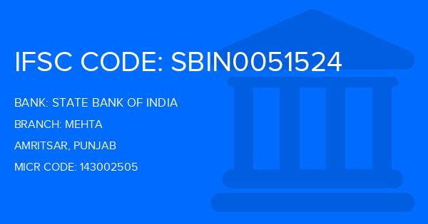 State Bank Of India (SBI) Mehta Branch IFSC Code