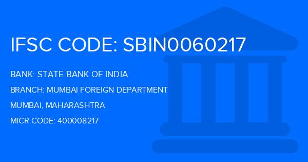State Bank Of India (SBI) Mumbai Foreign Department Branch IFSC Code