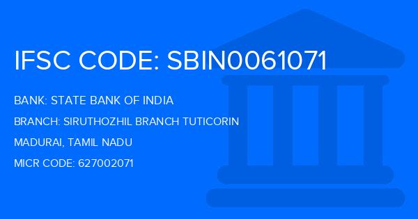 State Bank Of India (SBI) Siruthozhil Branch Tuticorin Branch IFSC Code