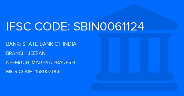 State Bank Of India (SBI) Jeeran Branch IFSC Code