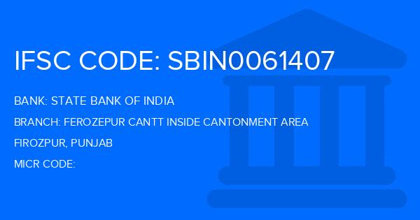 State Bank Of India (SBI) Ferozepur Cantt Inside Cantonment Area Branch IFSC Code