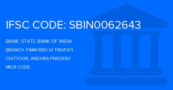 State Bank Of India (SBI) Fimm Rbo Vi Tirupati Branch IFSC Code