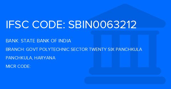State Bank Of India (SBI) Govt Polytechnic Sector Twenty Six Panchkula Branch IFSC Code