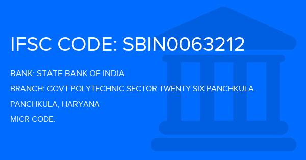 State Bank Of India (SBI) Govt Polytechnic Sector Twenty Six Panchkula Branch IFSC Code