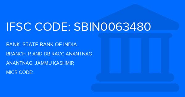 State Bank Of India (SBI) R And Db Racc Anantnag Branch IFSC Code