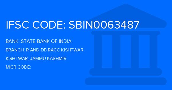 State Bank Of India (SBI) R And Db Racc Kishtwar Branch IFSC Code