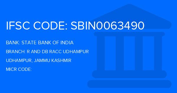 State Bank Of India (SBI) R And Db Racc Udhampur Branch IFSC Code