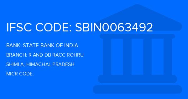 State Bank Of India (SBI) R And Db Racc Rohru Branch IFSC Code