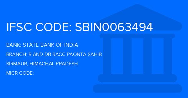 State Bank Of India (SBI) R And Db Racc Paonta Sahib Branch IFSC Code