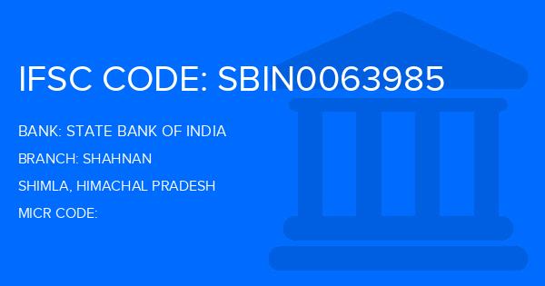 State Bank Of India (SBI) Shahnan Branch IFSC Code
