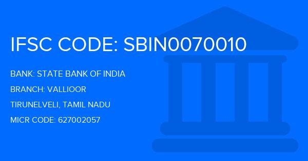 State Bank Of India (SBI) Vallioor Branch IFSC Code