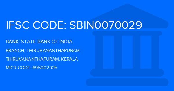 State Bank Of India (SBI) Thiruvananthapuram Branch IFSC Code