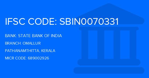 State Bank Of India (SBI) Omallur Branch IFSC Code