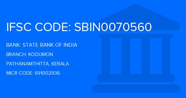 State Bank Of India (SBI) Kodumon Branch IFSC Code