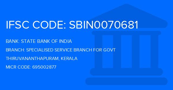 State Bank Of India (SBI) Specialised Service Branch For Govt Branch IFSC Code