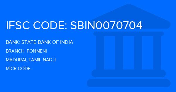 State Bank Of India (SBI) Ponmeni Branch IFSC Code