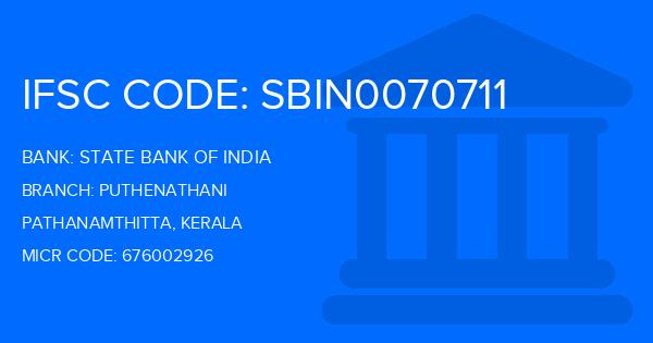 State Bank Of India (SBI) Puthenathani Branch IFSC Code