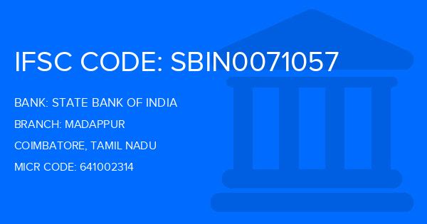 State Bank Of India (SBI) Madappur Branch IFSC Code