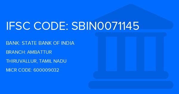State Bank Of India (SBI) Ambattur Branch IFSC Code
