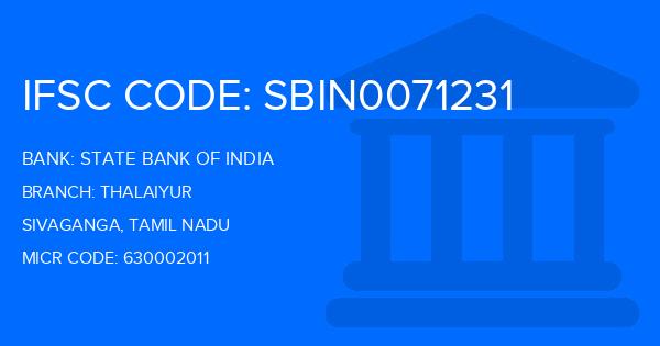 State Bank Of India (SBI) Thalaiyur Branch IFSC Code