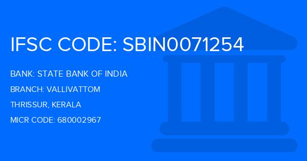 State Bank Of India (SBI) Vallivattom Branch IFSC Code